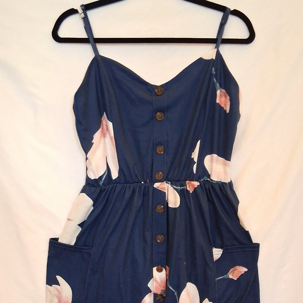 Dress, Angashion/Amazon, XL, Floral Pattern, Sleeveless, Knee Length, Pockets